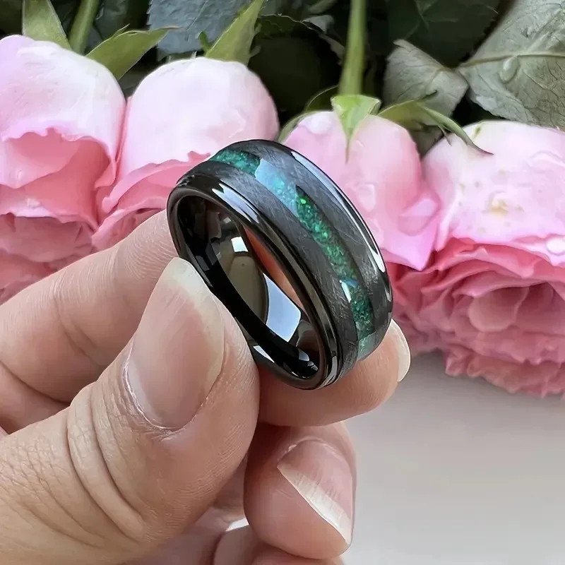 Galaxy Series Opal Turquoise Black Men's and Women's Tungsten Steel Rings, Engagement Rings, Jewelry Fashion Accessories