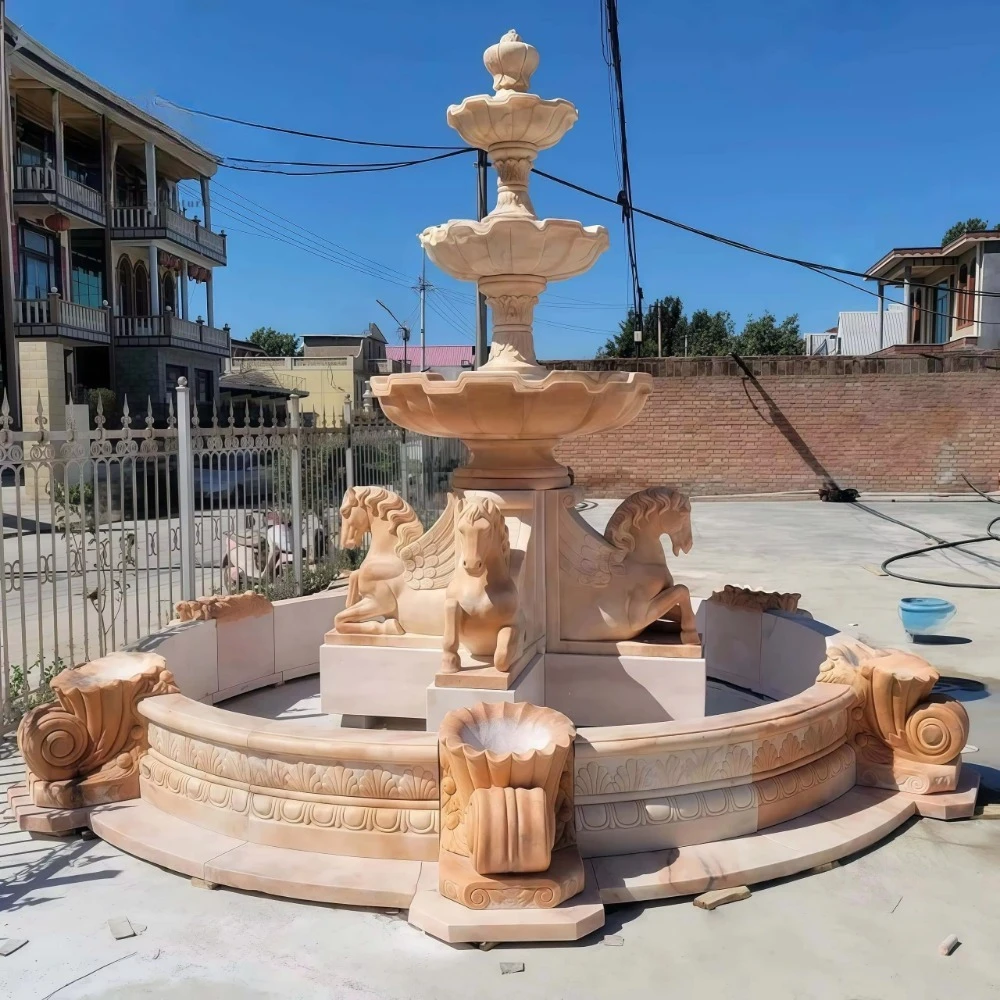 Modern Design Outdoor Custom Natural Marble Water Fountain Eco-Friendly Hand Carved Stone Water Feature for Villa Garden Decor