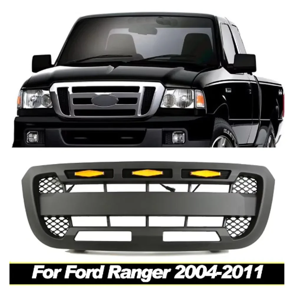 Grill front bumper grille with LED lights Racing grill Fit For Ford Ranger 2004-2011 2005 2006 2007 2008 2009 2010