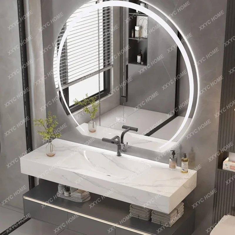 LToilet light luxury bathroom cabinet combination rock slab ceramic integrated hand and face table