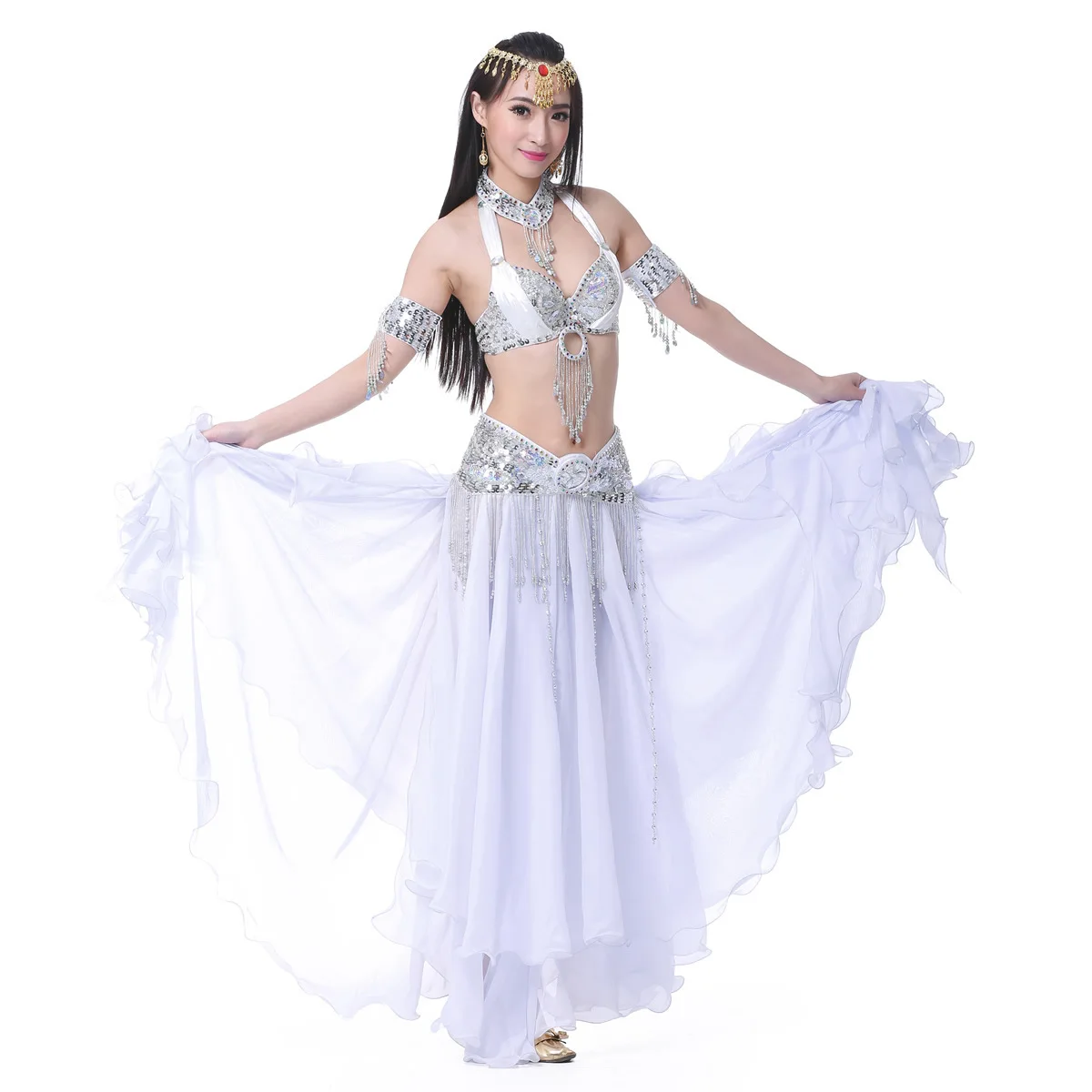 ชีฟองรีด Leaf คู่แยกหูกระโปรง Belly Dance กระโปรง Belly Dance เส้นด้ายกระโปรง Belly Dance สูงแยกกระโปรงเต้นรํากระโปรง