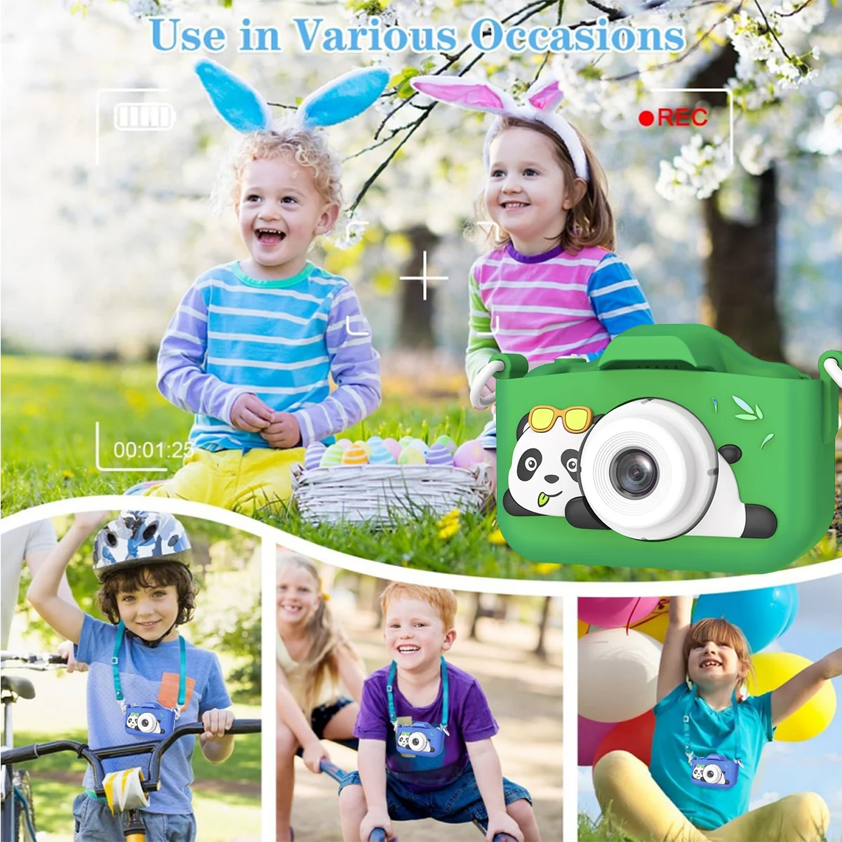 Kids Mini Camera Cartoon Panda Toys for Girls Boys Birthday Gifts 1080P HD 2inch Screen With 32G SD Card Record Life Camera