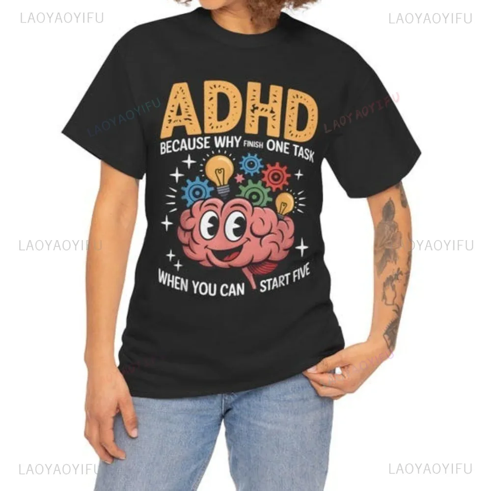 Fun Brain ADHD Mental Health Awareness Unisex TShirt Casual Fashion Loose Harajuku Cotton Man Women T Shirt Y2k Breathe Tees