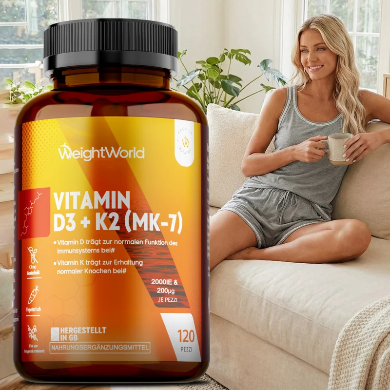 Vitamin D3 K2 Supplement - Metabolism, Promote Bone, Teeth and Skin Health, Support Immunity - 120 Capsules