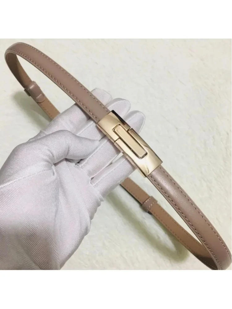 Hochwertiger Damengürtel aus echtem Leder, neue Modemarke, 1,8 cm breite Gürtel mit goldener Schließe, für Kleider, Jeans, Pullover, Damengürtel