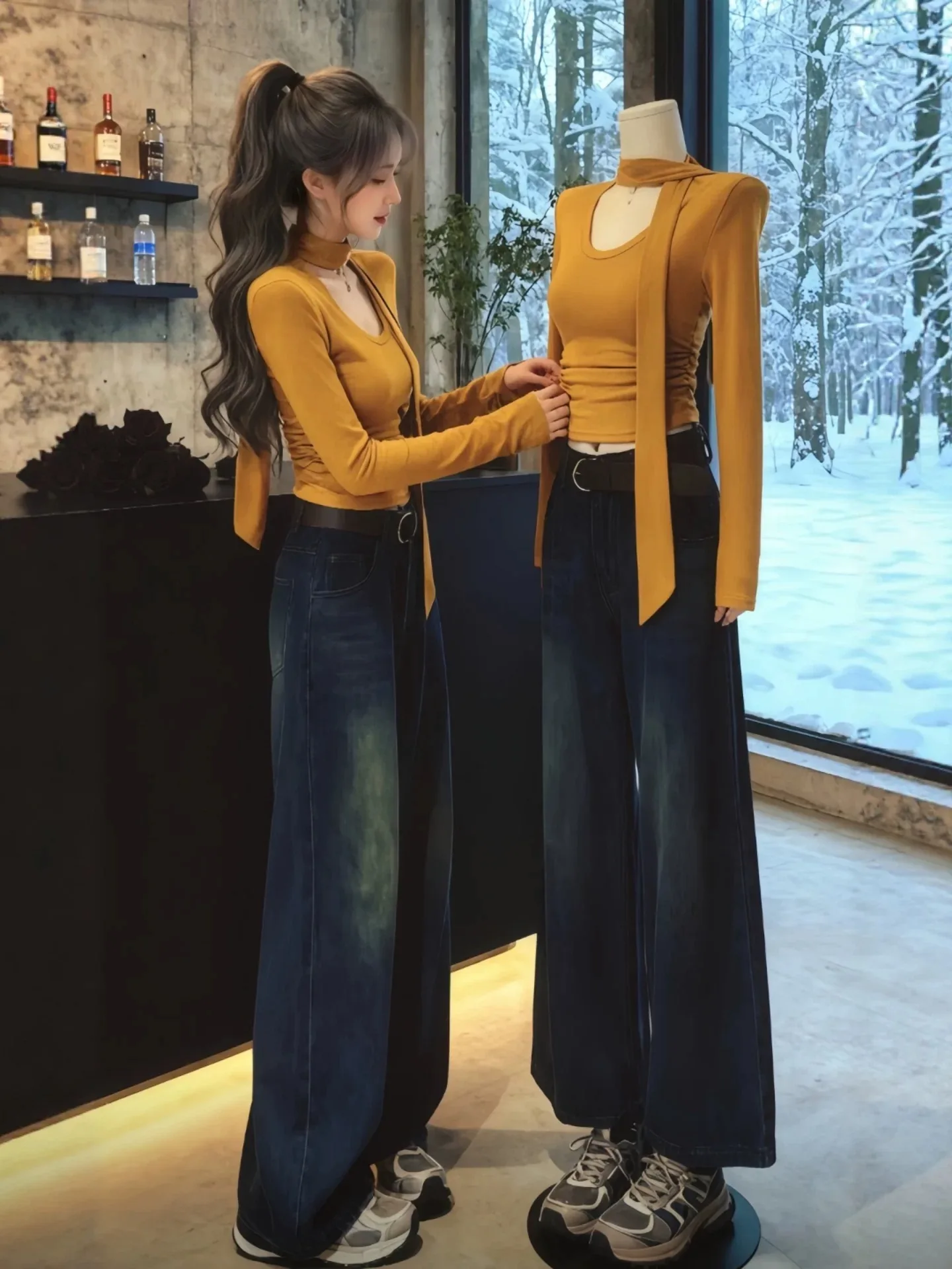 

Желтый U-Ne Sa Slim Fit ort Knit Sweater Женский базовый топ Winter Commute Sle Корейская версия Cotton Long Sve