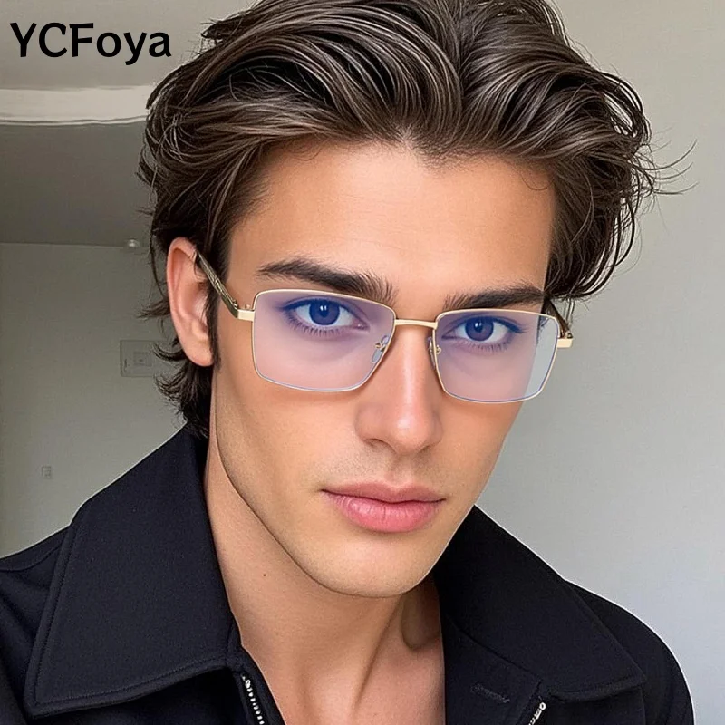 

YCFoya 026 New Simple Men's Business Alloy Eyeglasses Frame Ultra-light Square Optical Prescription Glasses 77008