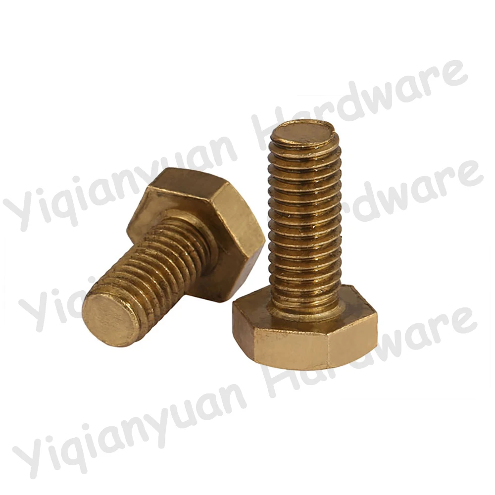 Yiqianyuan DIN933 Brass Hexagon Head Screws M6x1.0 M8x1.25 Coarse Thread External Full Threaded High Quality for Industrial Use