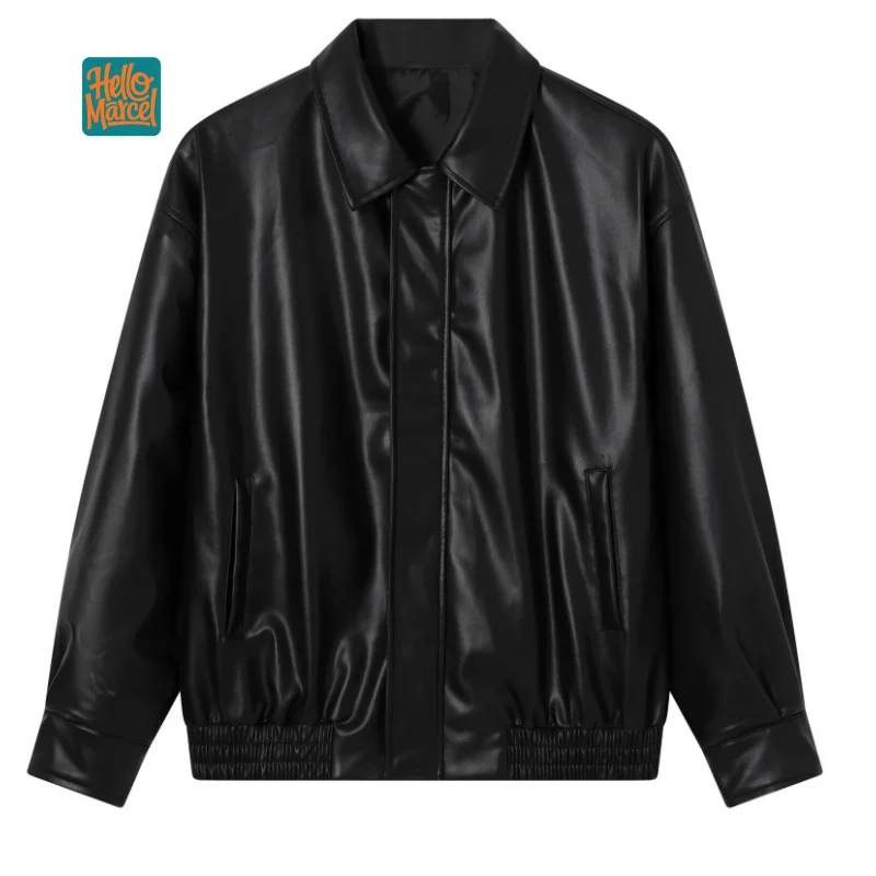 HELLOMARCEL EU US Size Luxury Women Faux Leather Jacket Street Wear Autumn Vintage Oversize Moto Cycling PU Coat Jacket