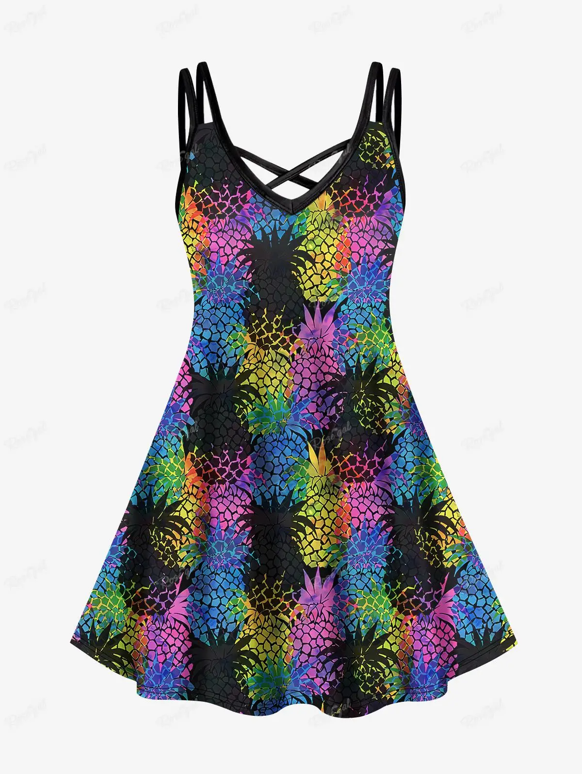 Plus Size donna abiti senza maniche 2024 nuovo XS-6X Hawaii Plus Size colorato ananas Colorblock stampa Crisscross Cami Dress