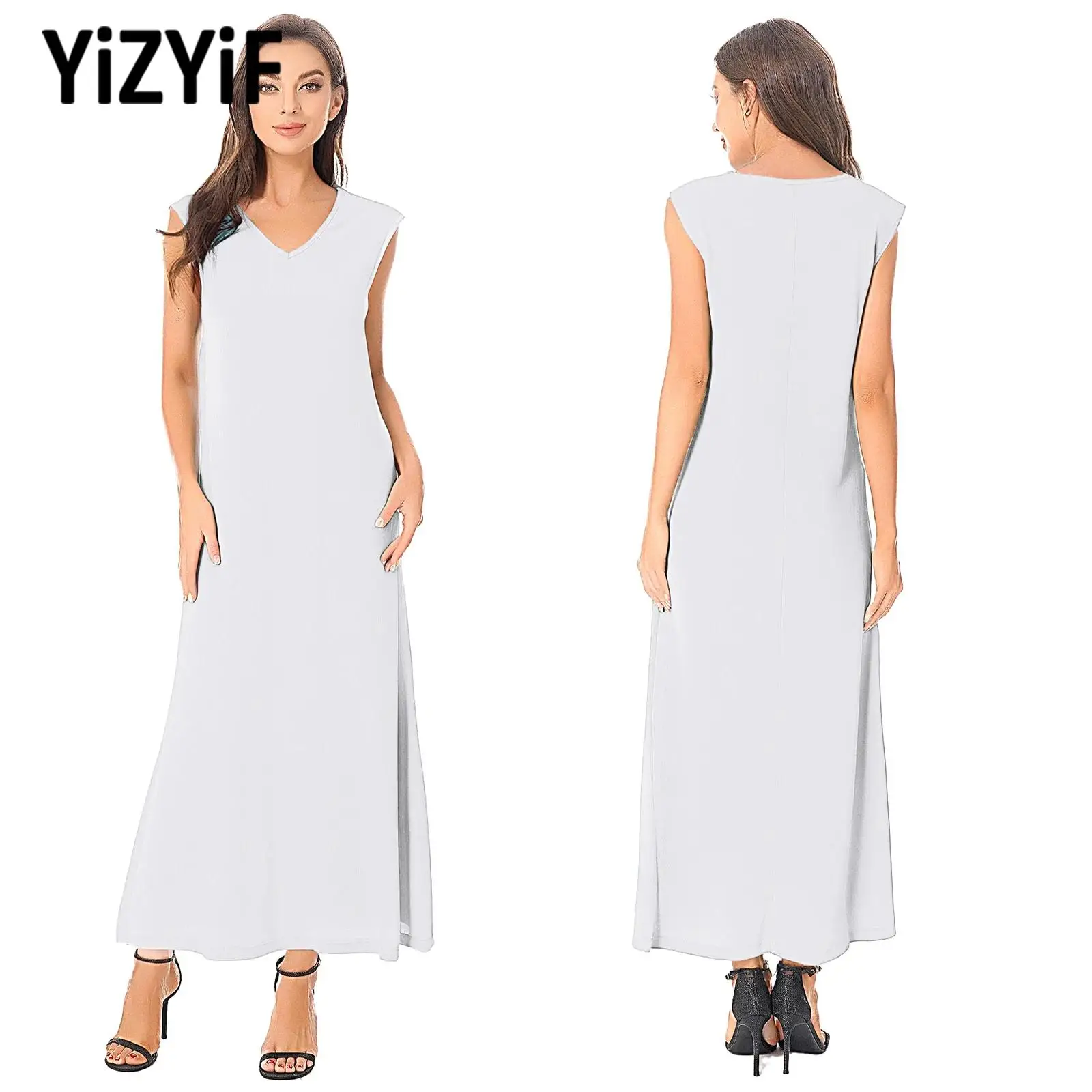 Women Adult Party Dress Loose Basic Dress Sleeveless Side Slit A-line Maxi Dress Casual Sundress Daily Travel Holiday Beach Wear