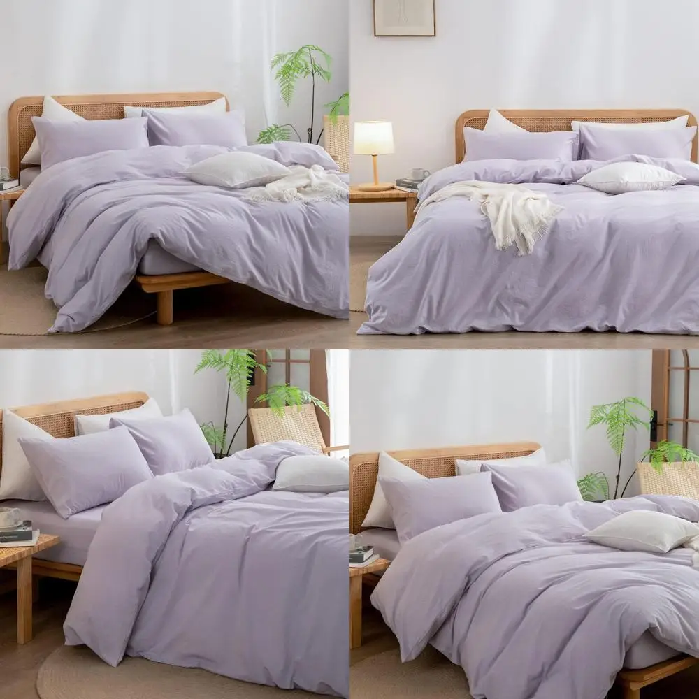 

Duvet Cover Set 100% Washed Cotton Linen Feel Super Soft Comfortable Chic Lightweight 3 PCs Home Bedding Set Solid Taro Purple Q