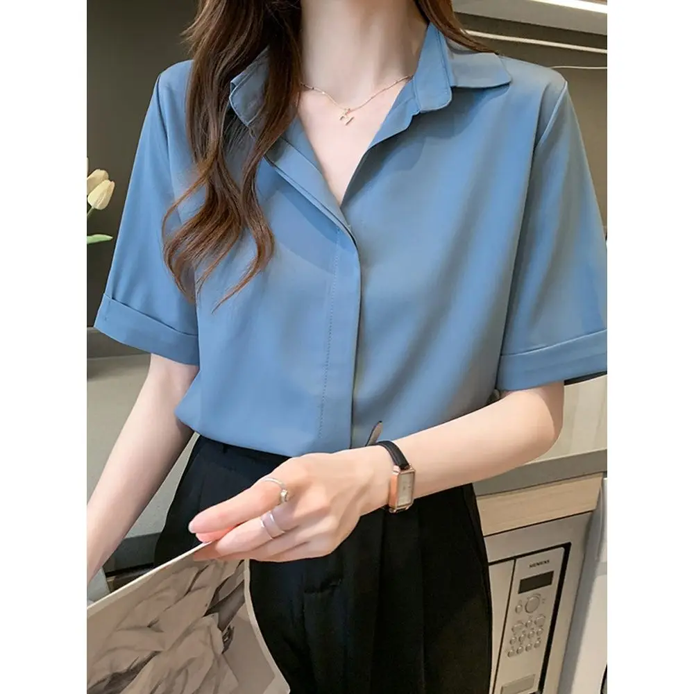 Women's summer thin shirt design niche chiffon top 2025 new short-sleeved career