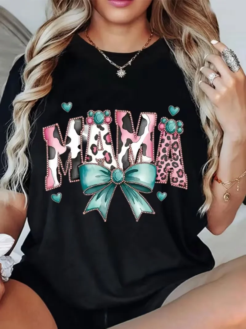 Mother's Day Women's Tshirt, Casual Short Sleeved Round Neck Top, Medium Stretch Fabric, Comfortable Fit for All Season