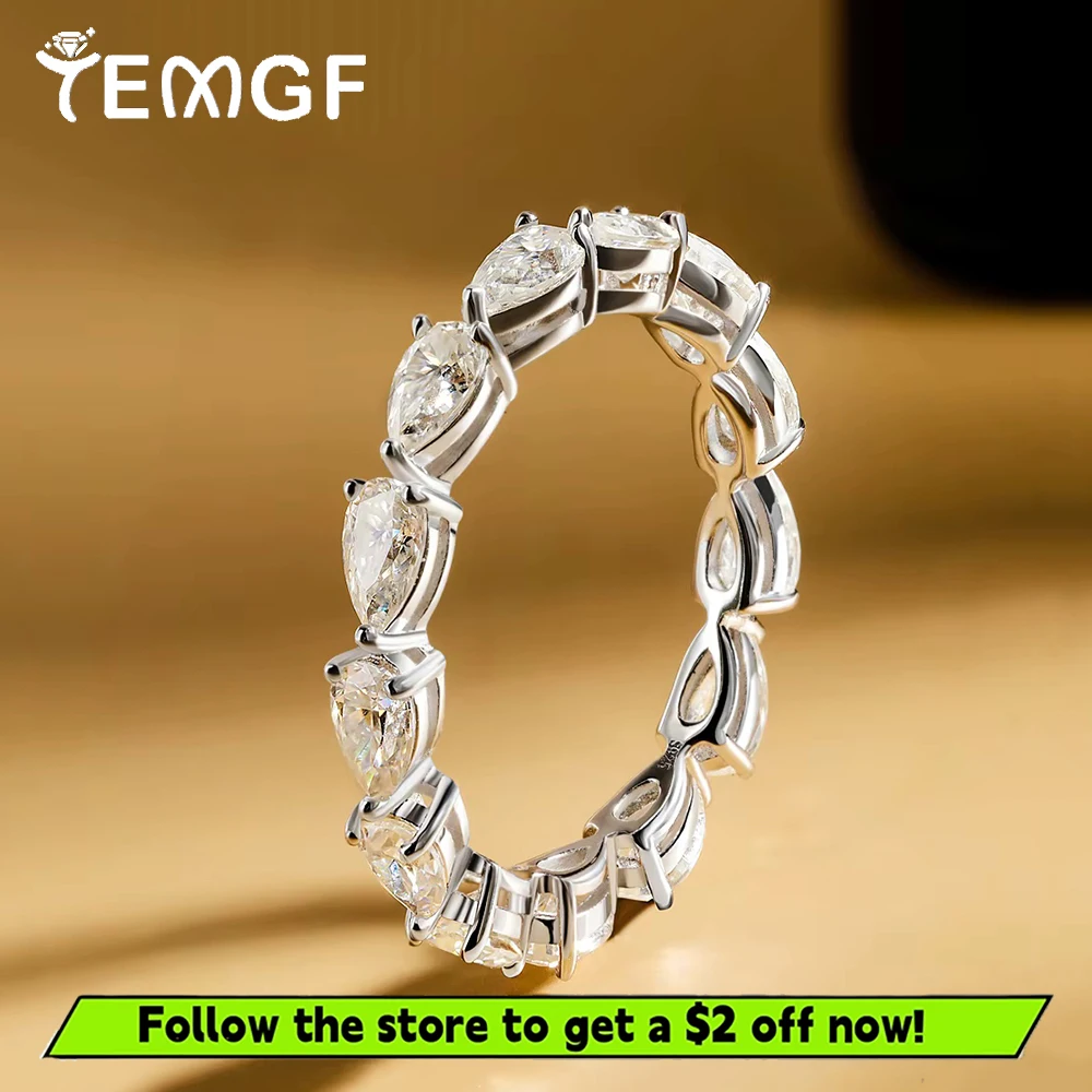 

TEMGF Full 3*5mm Water Drop Cut Moissanite Ring GRA Certification 925 Sterling Silver for women Proposal Engagement Love Gift