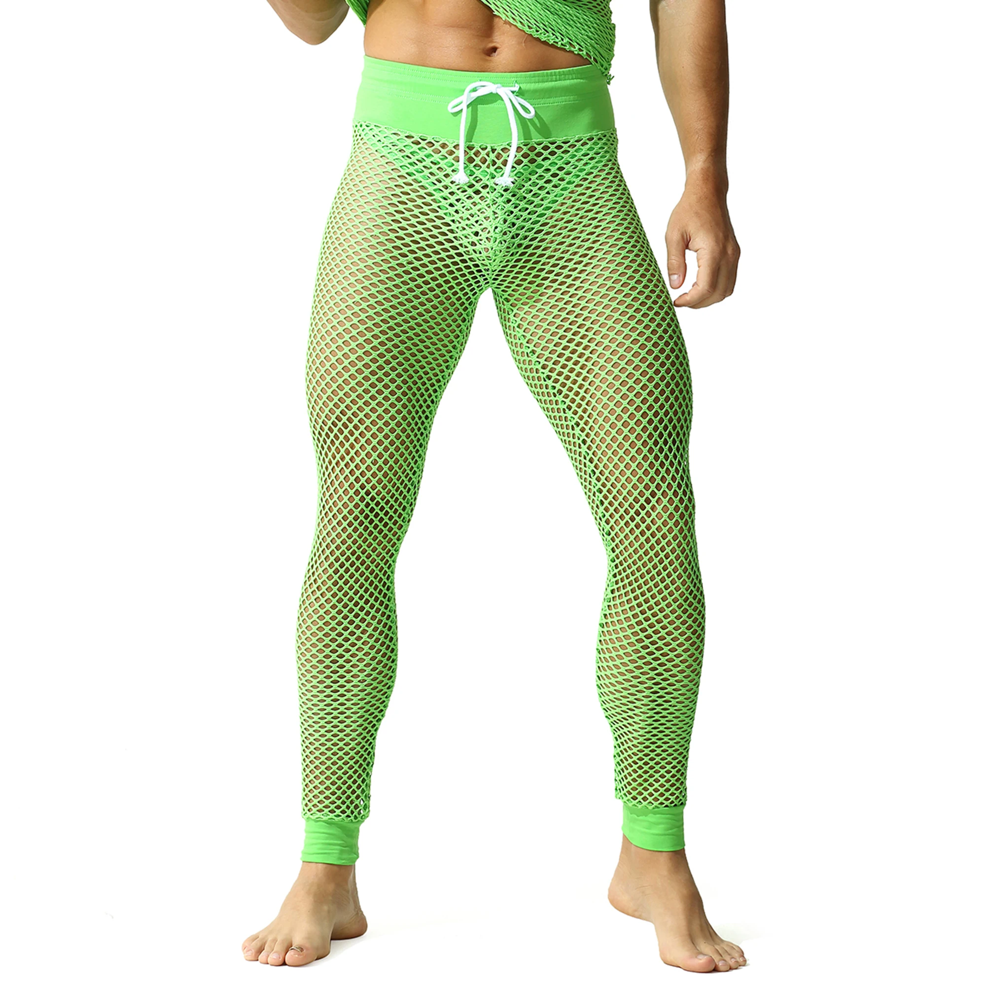 

Men's Sexy Leggings Trousers Fishnet See Through Underwear Mesh Hollow Out Pajamas Sleepwear Breathable Sleep Bottoms Long Pants