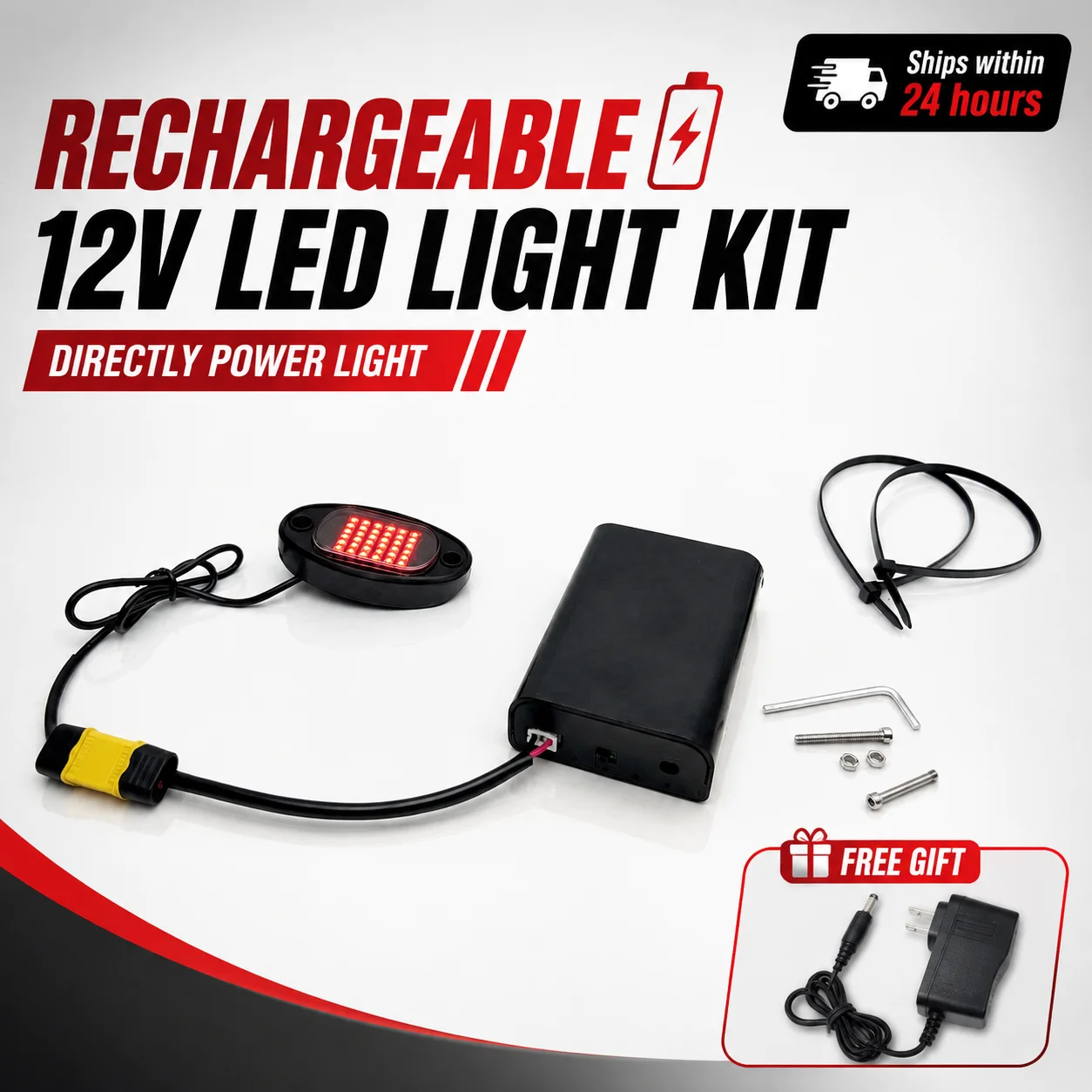 Wintai 12V Rechargeable Battery Pack LED Rock Light Kit Plug & Play Motorcycle Headlight System for ATV UTV Dirt Bike Off Road