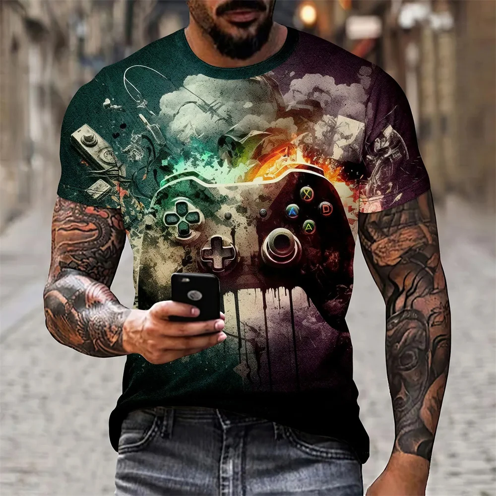 Kids Gamepad Graphic T Shirt For Men 3D Print Game Controller T-shirt Cool Boy\'s T-shirt Casaul Crew Neck Short Sleeve Tee Shirt