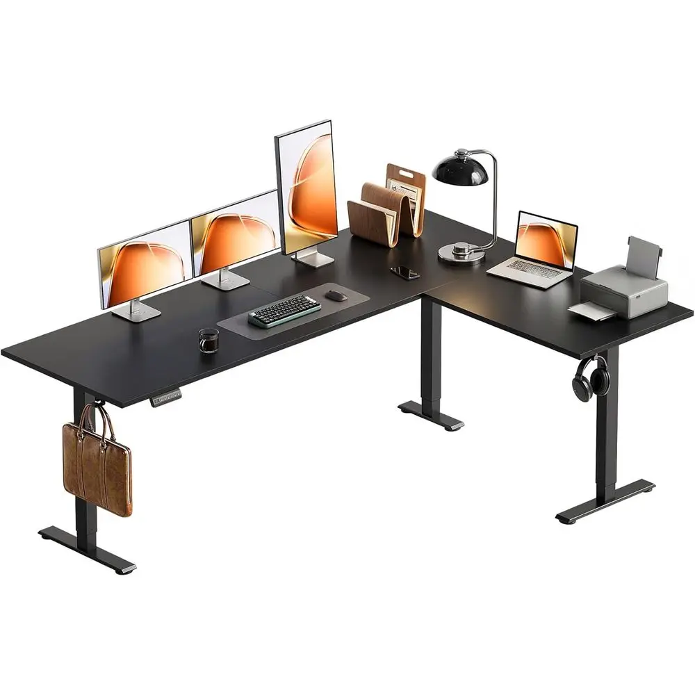 

71 Inch Adjustable Height L-Shaped Standing Desk, Ergonomic Large Computer Desk for Home and Office, Black