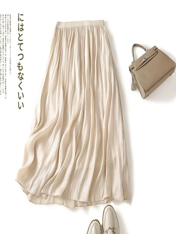 

Корейская японская шелковая юбка f, женская универсальная плиссированная шелковая юбка средней длины, художественная свободная посадка, повседневная