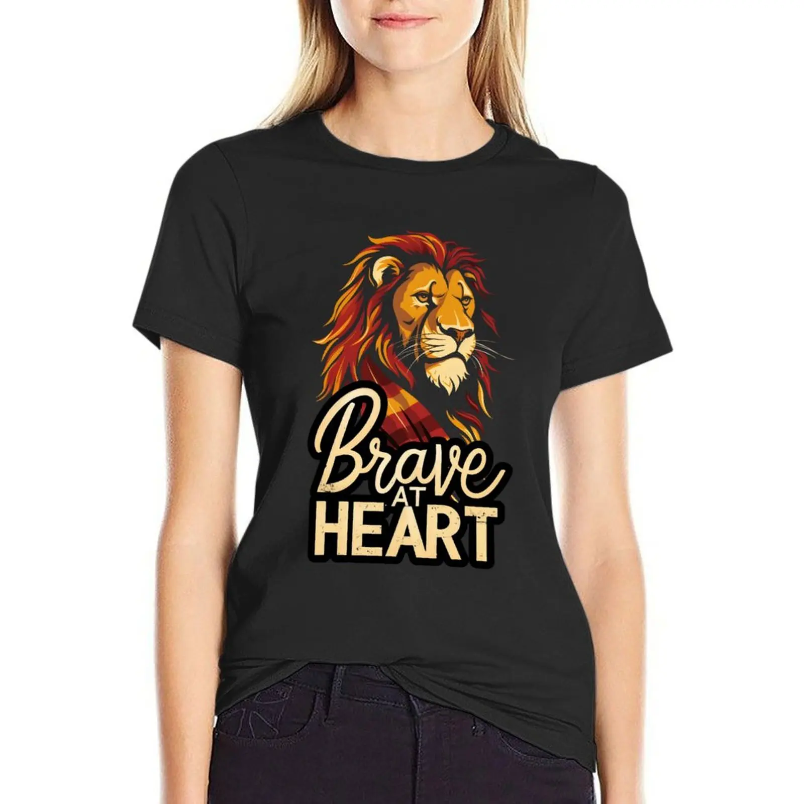 Brave at Heart - Lion with a Scarf - Magical T-Shirt korean fashion quick-drying cropped t shirts for Women