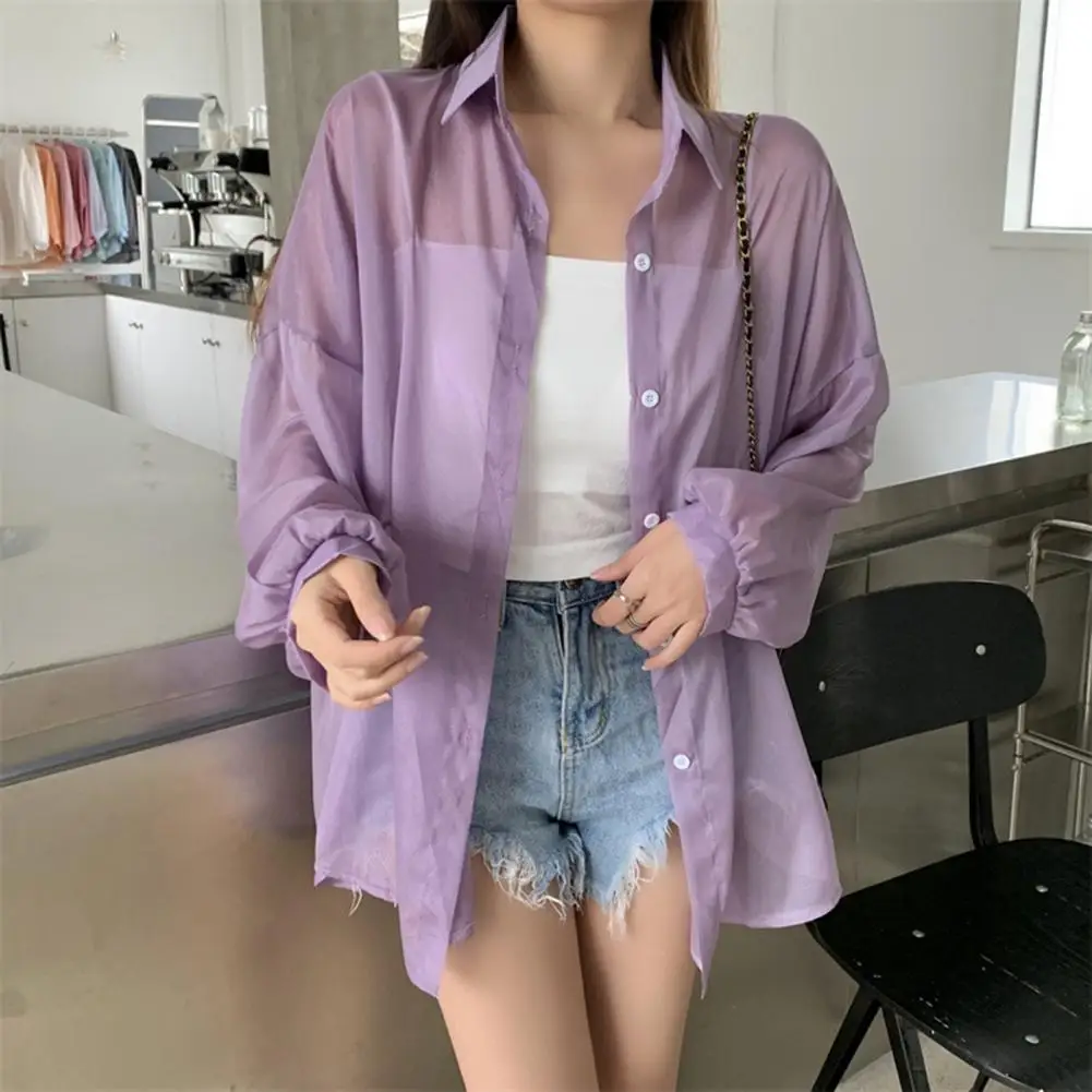 เสื้อกันแดดแขนยาวแบบติดกระดุมสำหรับผู้หญิงเสื้อ jaket sifon กันแดดมีสไตล์สำหรับฤดูร้อน