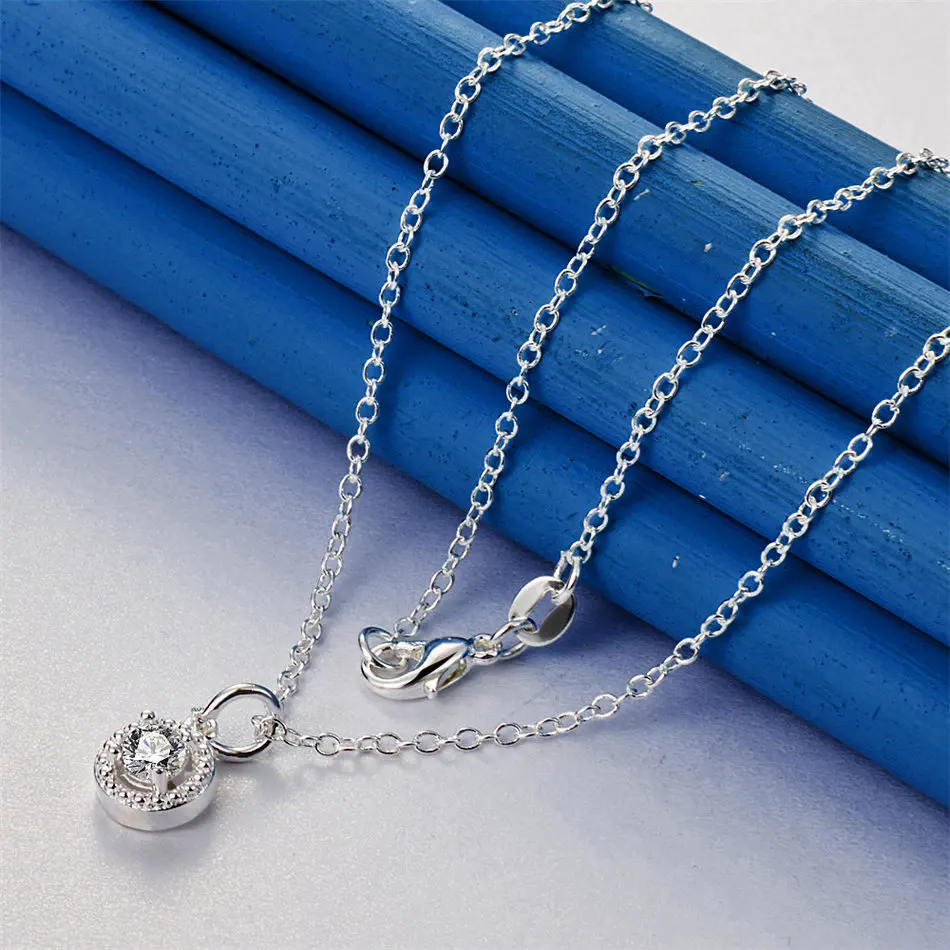 925 sterling silver 16-30 inch exquisite round zircon pendant necklace for women's fashionable wedding jewelry accessories
