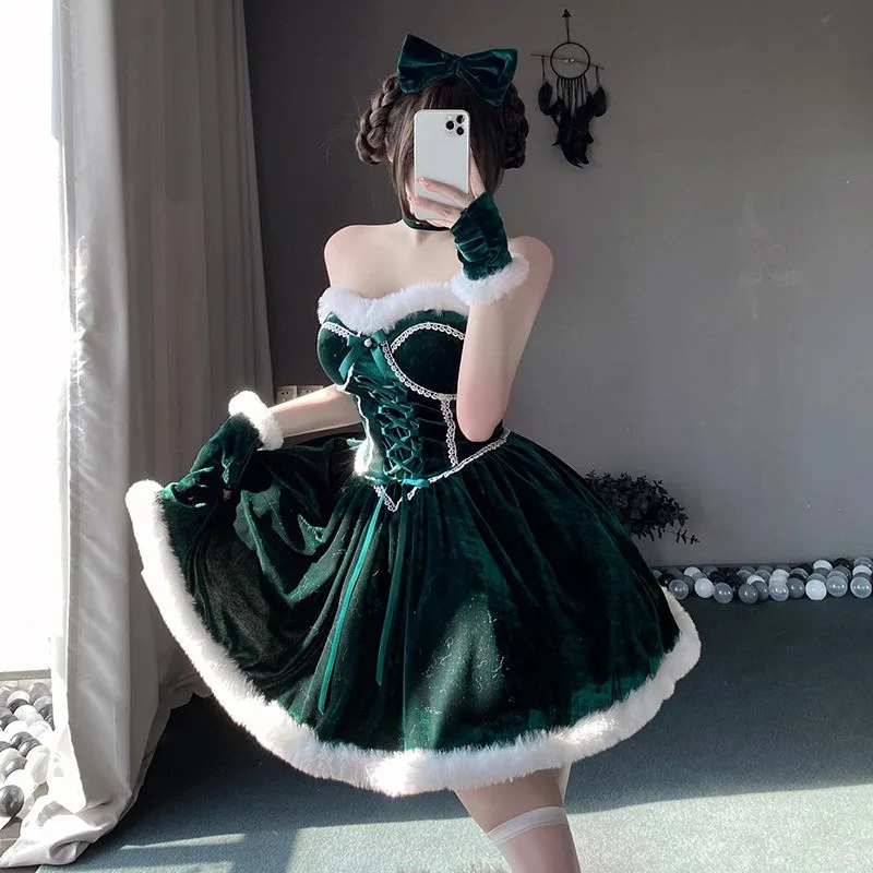 Mujeres adultas Navidad Santa Claus Elf Navidad vestido verde Año nuevo disfraces Cosplay traje de juego de rol