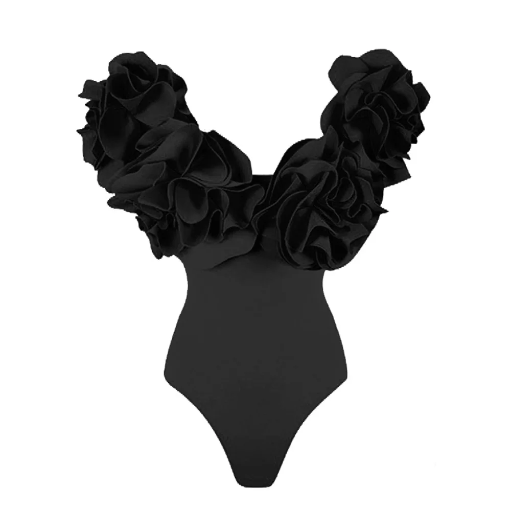 2025 2Pc High Quality Luxury Woman Swimsuit Flower Ruffle Solid Bathingsuit Push Up Swimwear Off Shoulder Summer Suits Beachwear