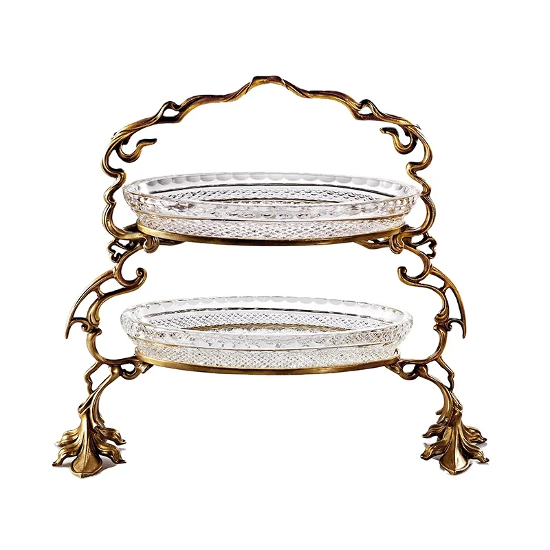 

Royal Hand Made Copper Fruit Plate and Table Crystal Decoration Dish for Living Room Candy Fruit Bowl Brass Accessories Plate
