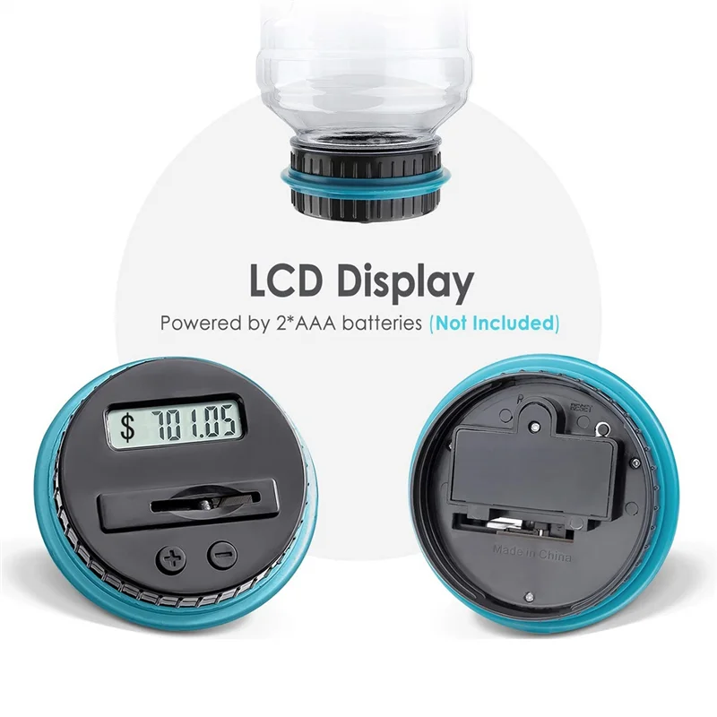 Hot Ltem 1 PCS Piggy Bank Money Box Jar Coin Money Box Coins Storage Box Jar 1.8L Counter Electronic Digital LCD Counting C