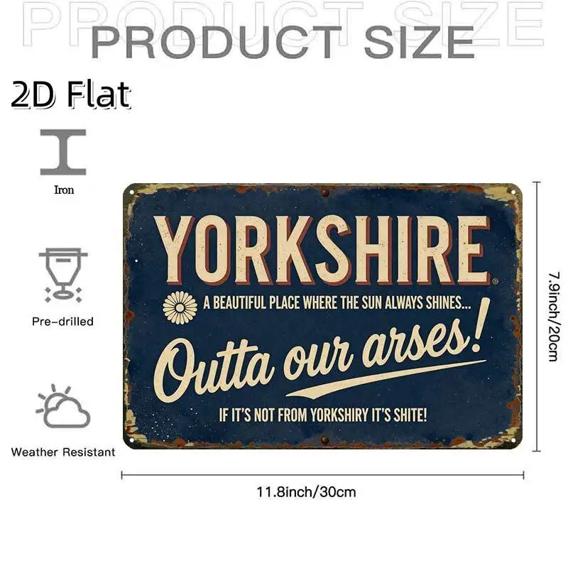 2D Flat, 2D Flat1pcs,Yorkshire Vintage Metal Sign DecorCreative Tin Sign -8x12 Cafe Garage Wall Art Gift for Decor|Iron Construc