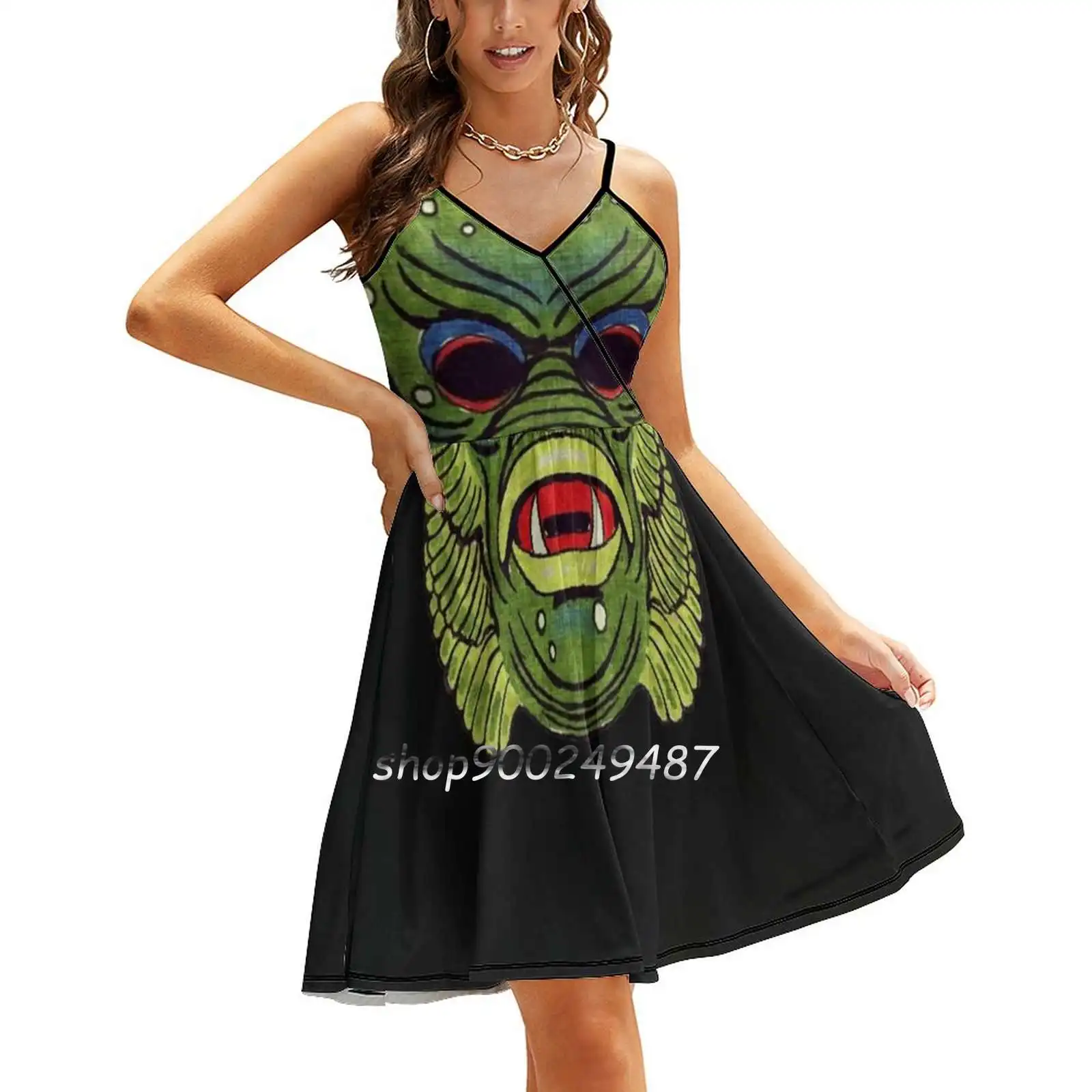 Creature From The Black Lagoon Sling Dress Women Summer Printing Condole Belt Dresses Creature From The Black Lagoon Halloween