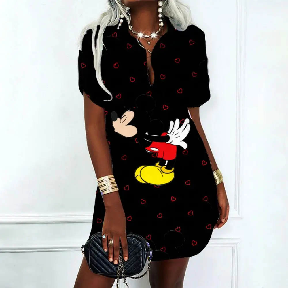 Dress Disney Mickey Polo Shirts V-Neck Elegant Women's Dresses for Party 2022 Korean Fashion Summer Dresses Woman 2022 Offer Y2k