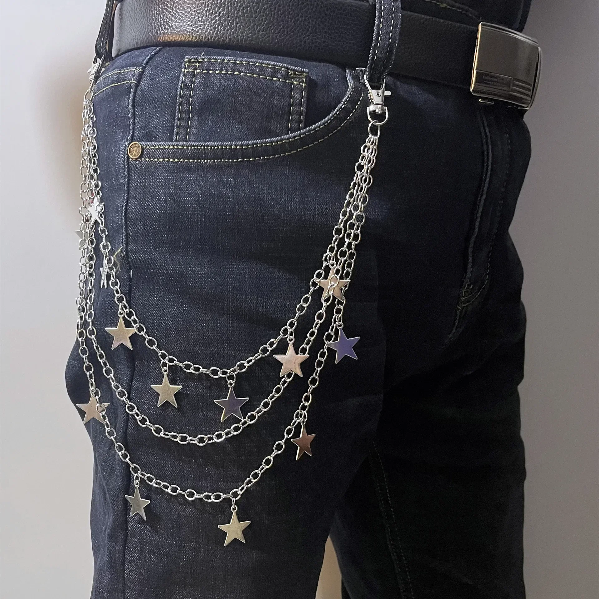 Hip Hop Punk Belt Chain Pentagram Pendant Waist Belts Ins Korea Fashion Personality Multi-layer Metal Chain Menwomen Pants Chain