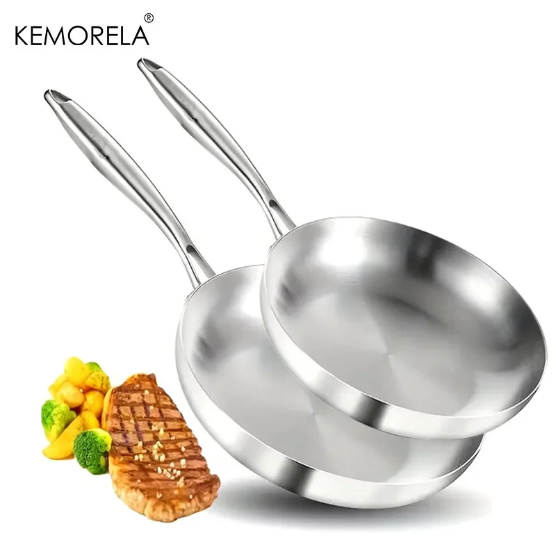 KEMORELA 2-teiliges Antihaft-Bratpfannen-Set, 22/24/26/28 cm, 304 Edelstahl, 2 mm dick, 5-lagige Wok-Pfanne, Kochgeschirr in Lebensmittelqualität für die Küche
