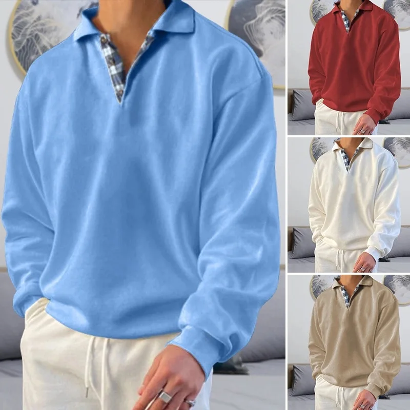 

Butemoda 2023 Men's Sweatshirts Ocean River Polos Gentleman Cotton Casual Solid Spring Autumn Turn-down Collar Tops