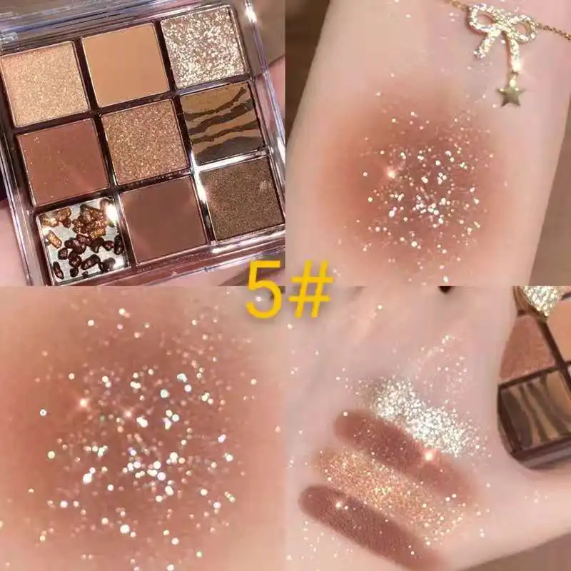 Paleta de sombra de ojos con purpurina nacarada, 9 colores, pigmento mate resistente al agua, brillo brillante, sombra de ojos en polvo, paleta de maquillaje