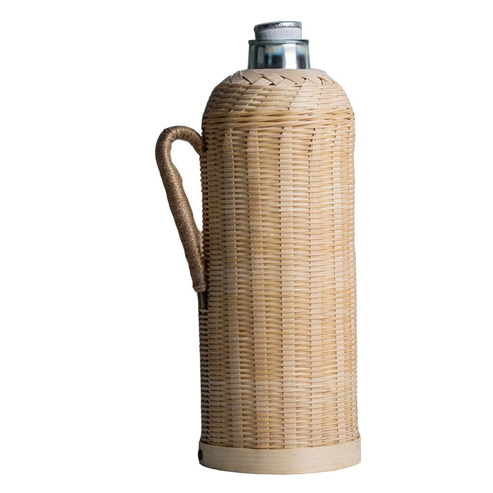 

Bamboo Water Bottle Insulation Hot Old Fashioned Practical Thermal Kettle Double Silvered Glass Warm Keeping