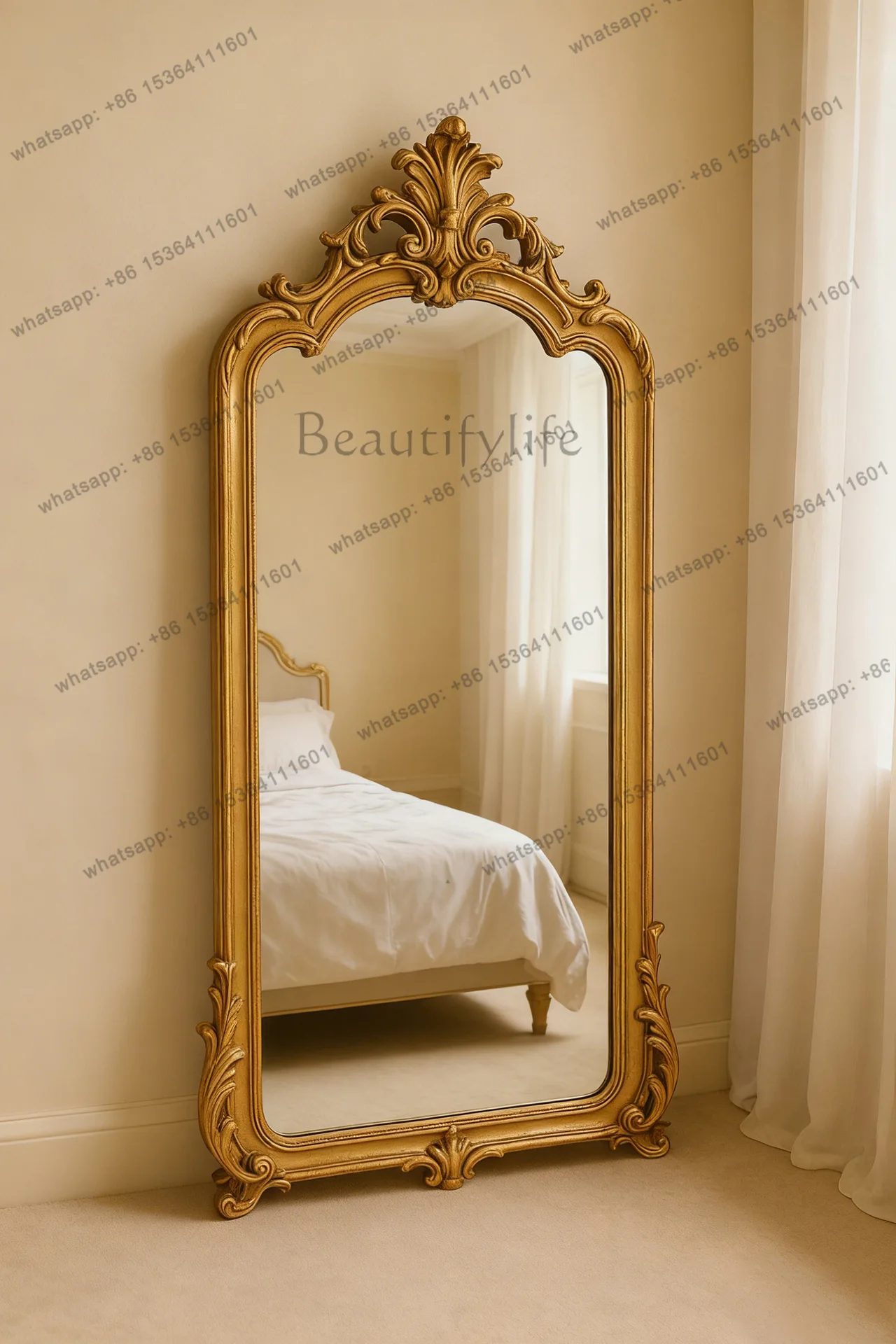 

French retro full-length mirror medium antique European carved full-length mirror