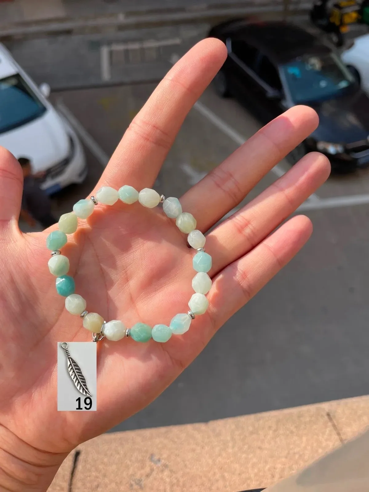 

New MG1080 2 Strand Cutted Amazonite with feather pendant 19 Bracelet