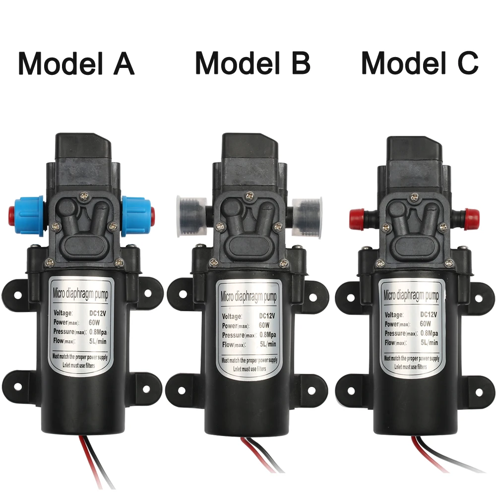 DC 12V 60W Micro pompa dell'acqua a membrana elettrica 5L/min pompa dell'acqua Spray per lavaggio auto ad alta pressione 0.8Mpa 5L/min