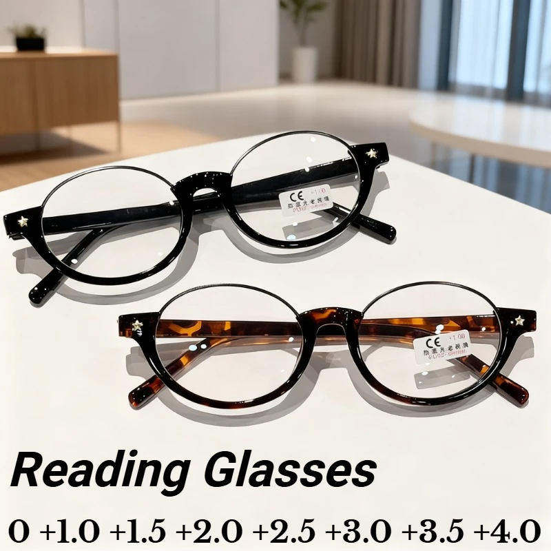 

New Fashionable Round-Frame Anti-Blue Light Reading Glasses Retro Half-Frame High-Definition Presbyopia Glasses 0 To +4.0