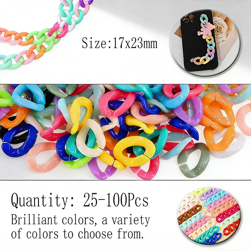 

100-25pc Multicolor Acrylic Link Chain Clasp,DIY Open Buckles Connector for Jewelry Making Necklace Bag Shoe Clothing Decoration