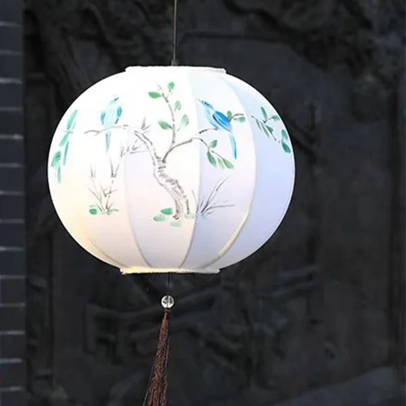 

Fabric Artist Painting Lanterns pandant light Retro Antique Restaurant Tea House Hot Pot Shop Chinese Wedding Decor ceiling lamp