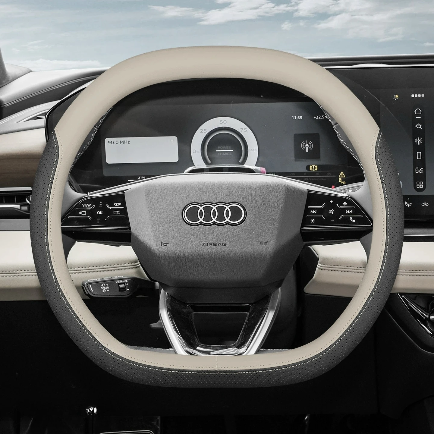 Leather Car Steering Wheel Cover for Audi Q5 Q3 Q5l A3 A5 A6 Q6 S3 Q4 E Tron 2025 2026 Double D-type Interior Accessories