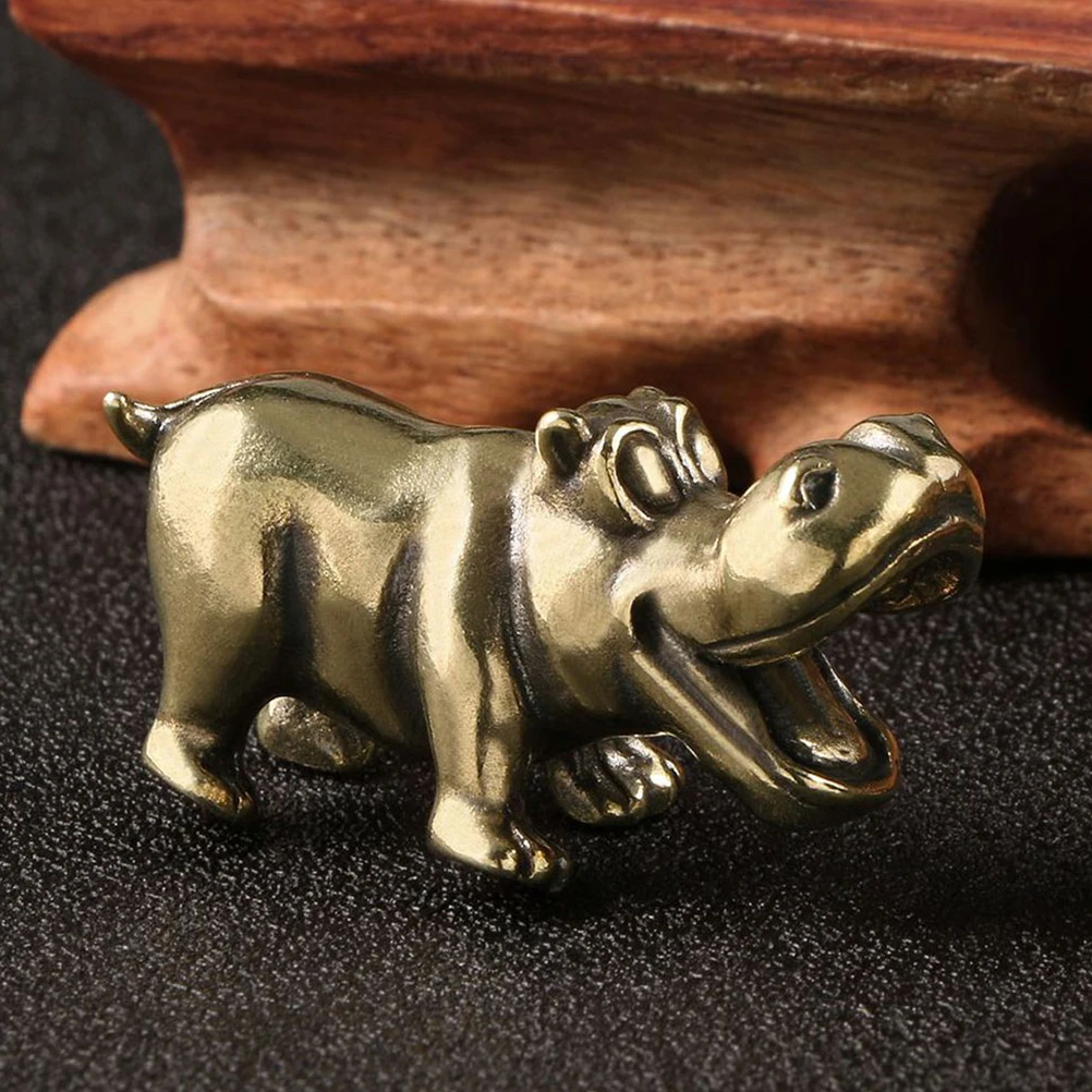

2 Pcs Brass Hippo Ornaments Vintage Statue Decor Home Desktop Craft Figurine Sculpture Realistic Model Garden Art Bronze