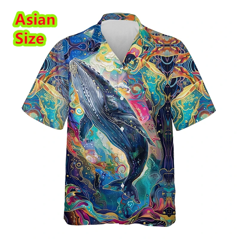 

3D Printed Killer Whale Hawaiian Mens Shirts Blue Whales Animal Pattern Blouses Unisex Aloha Shirts Comfortable Short Tops Tees