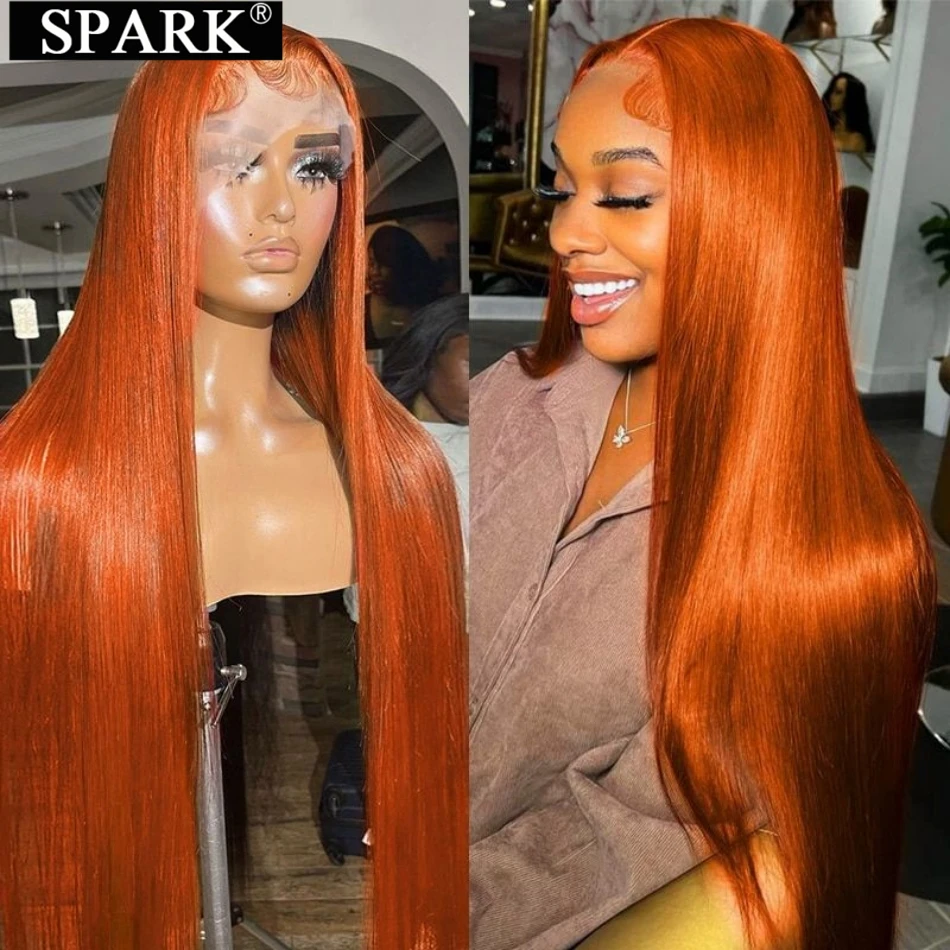 350 Ginger Orange Colored Wig 13x4 Peruvian Straight Lace Frontal Human Hair Wig HD Transparent Wig Natural Remy Hair Lace Wigs