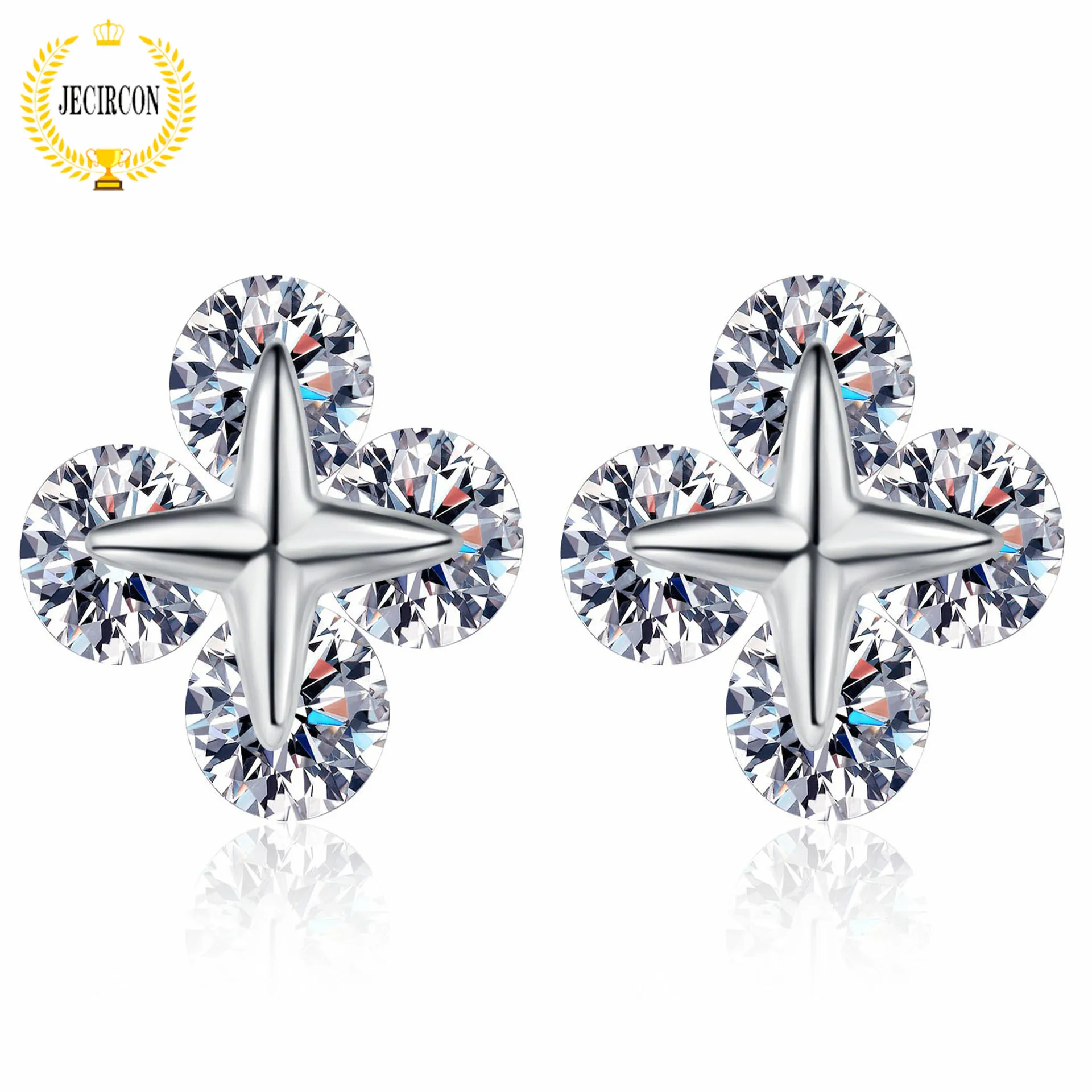 

JECIRCON Women Earrings S925 Sterling Silver Stars Moissanite Stud Earrings Female Movable Simple High-end Valentine's Day Gift